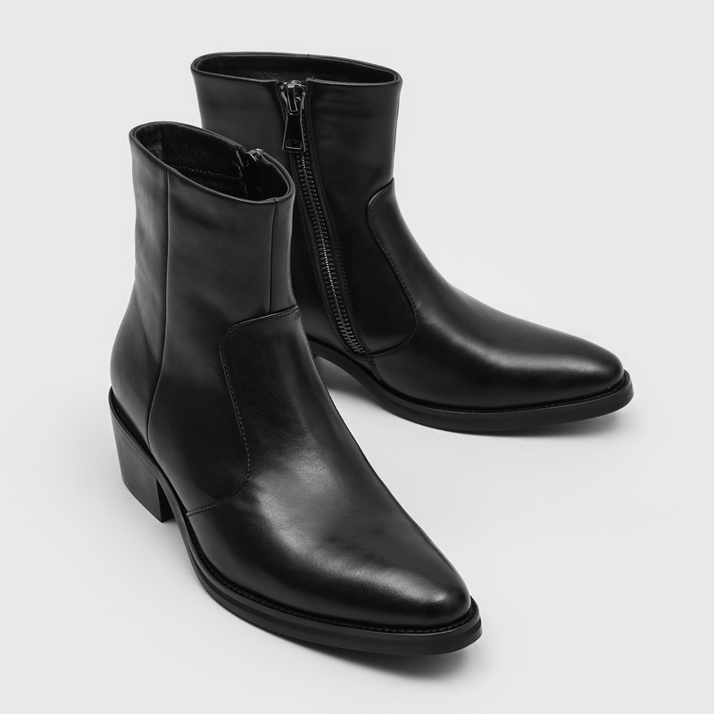 Block Heel Ankle Boots - High Quality Men's Vintage Pointed Toe