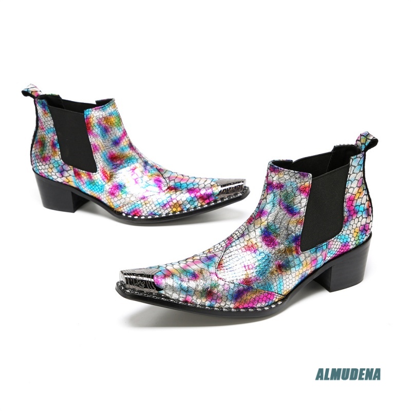 Multicolor Metallic Snake Prin - Block Heel Ankle Boots 评论和价格