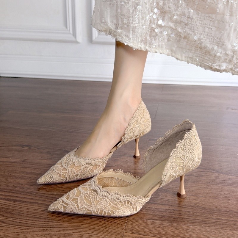 Lace Pointed Toe High Heels Wo - Slingback Pumps Women 评论和价格
