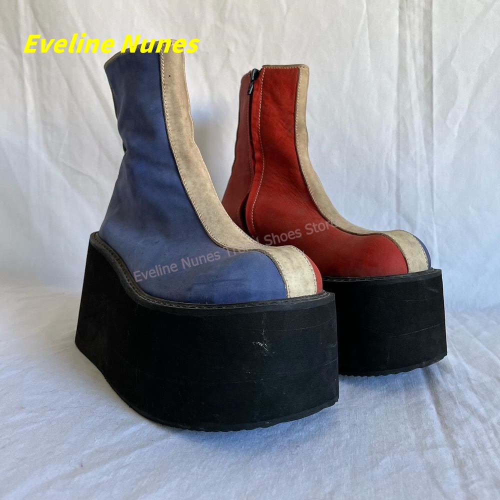 Y2K Red Blue Platform Ankle Bo - Block Heel Ankle Boots 评论和价格