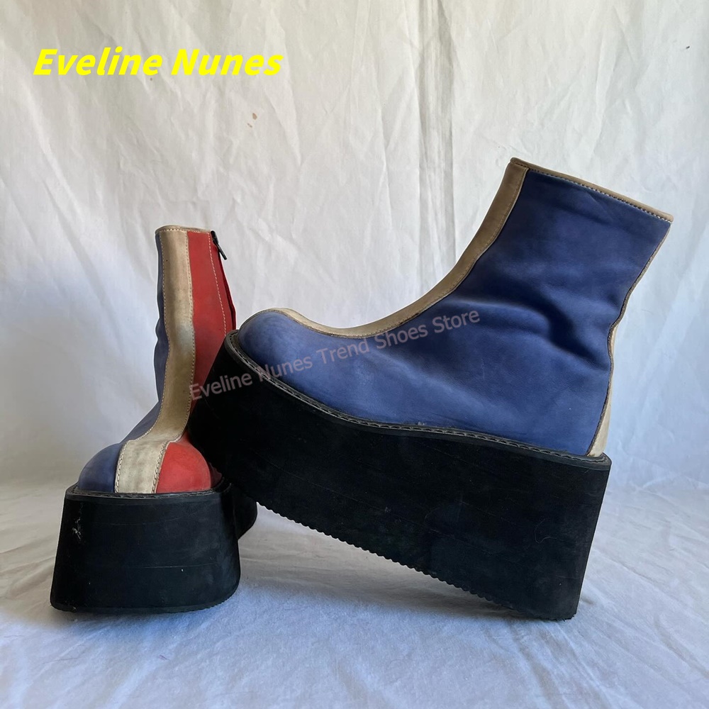 Y2K Red Blue Platform Ankle Bo - Block Heel Ankle Boots 评论和价格