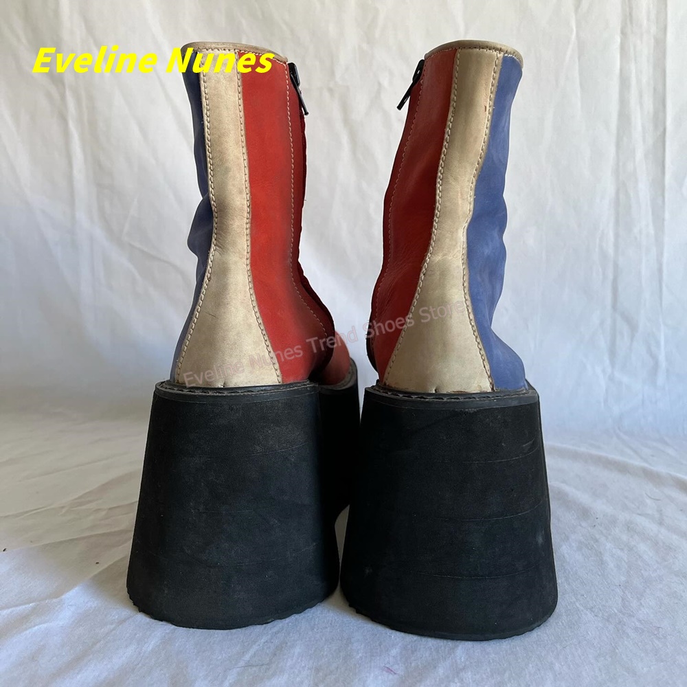 Y2K Red Blue Platform Ankle Bo - Block Heel Ankle Boots 评论和价格