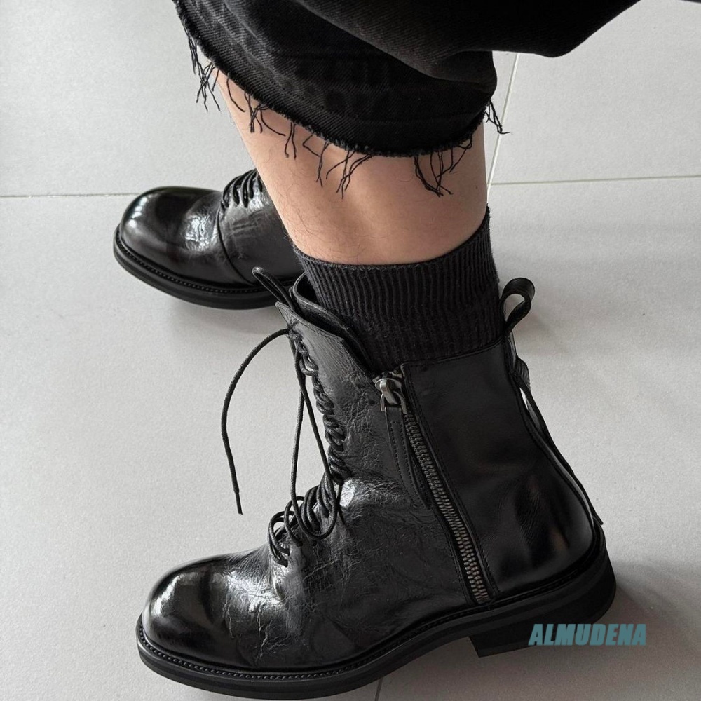 Solid Black Street Style Men H - Block Heel Ankle Boots 评论和价格