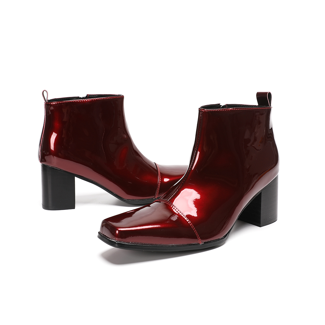 Male Red Genuine Leather High  - Block Heel Ankle Boots 评论和价格