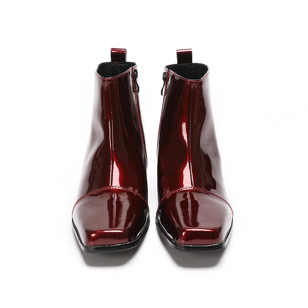 Male Red Genuine Leather High  - Block Heel Ankle Boots 评论和价格