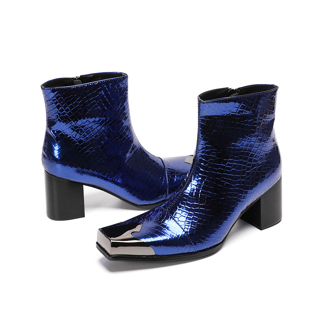 Men Square Toe Genuine Leather - Block Heel Ankle Boots 评论和价格