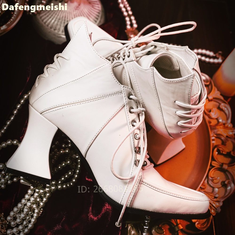 White Leather Square Toe Ankle - Block Heel Ankle Boots 评论和价格