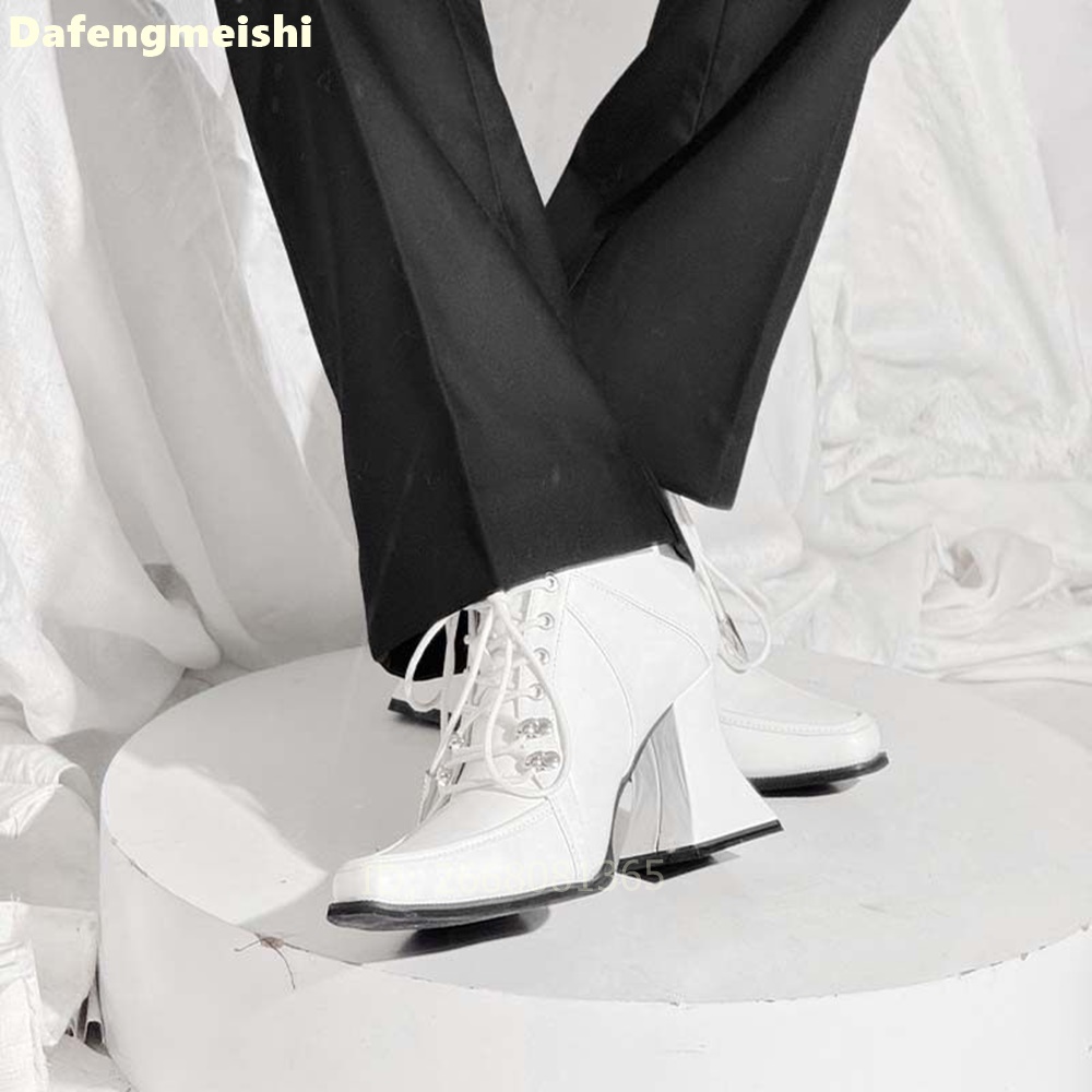 White Leather Square Toe Ankle - Block Heel Ankle Boots 评论和价格