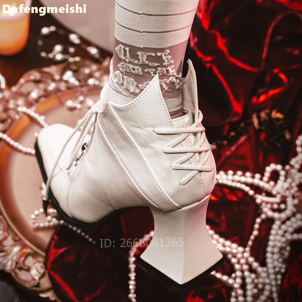White Leather Square Toe Ankle - Block Heel Ankle Boots 评论和价格