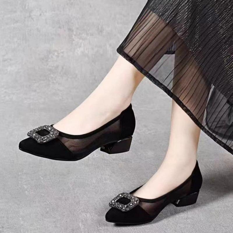 Elegant Pointed Toe Mesh Block - Slingback Pumps Women 评论和价格
