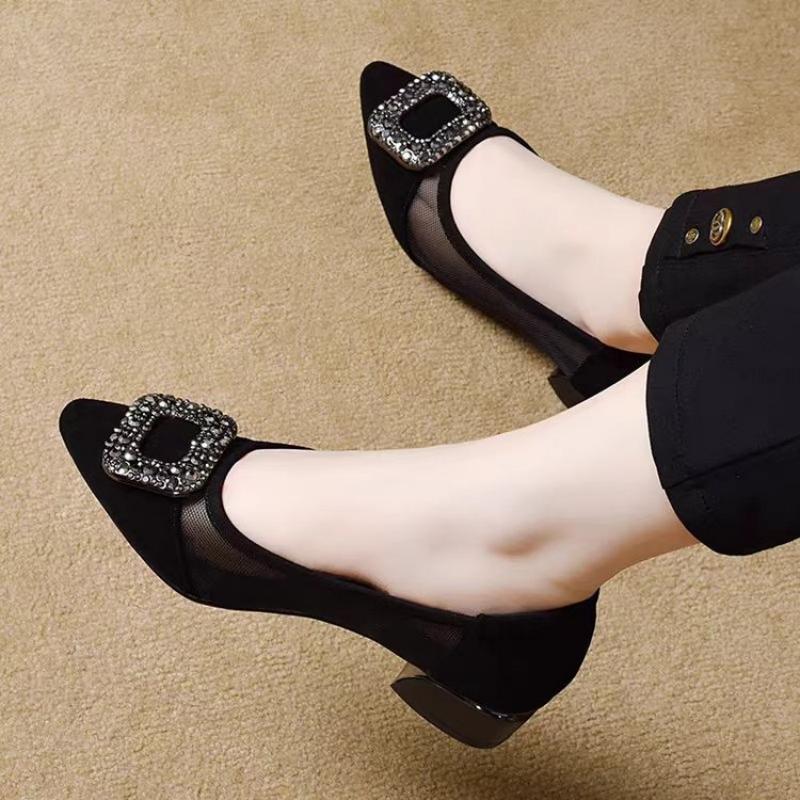 Elegant Pointed Toe Mesh Block - Slingback Pumps Women 评论和价格